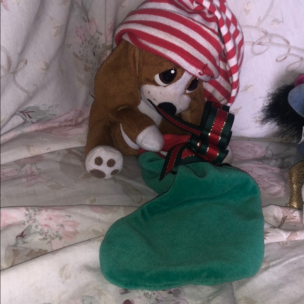 Sleepy puppy plush Christmas stocking gift holder
